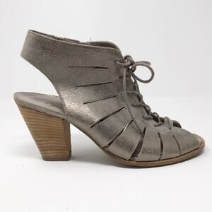 Paul Green Cosmo Leather Open Toe Lace Up Sandal Bootie Heels shoes metallic 7.5